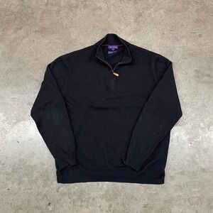 Alan‎ Flusser 100% Cashmere Quarter Zip Sweater Black XXL Luxury Knit